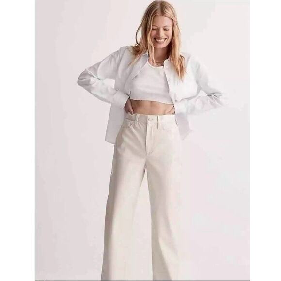 NWT Madewell Cream The Perfect Vintage Straight Pant Faux Leather Edition Sz 30 - Picture 1 of 4
